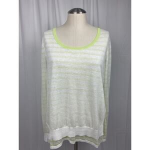 PURE Collection Women’s Linen Blend Striped Layered Sweater Lime Green US6 UK12